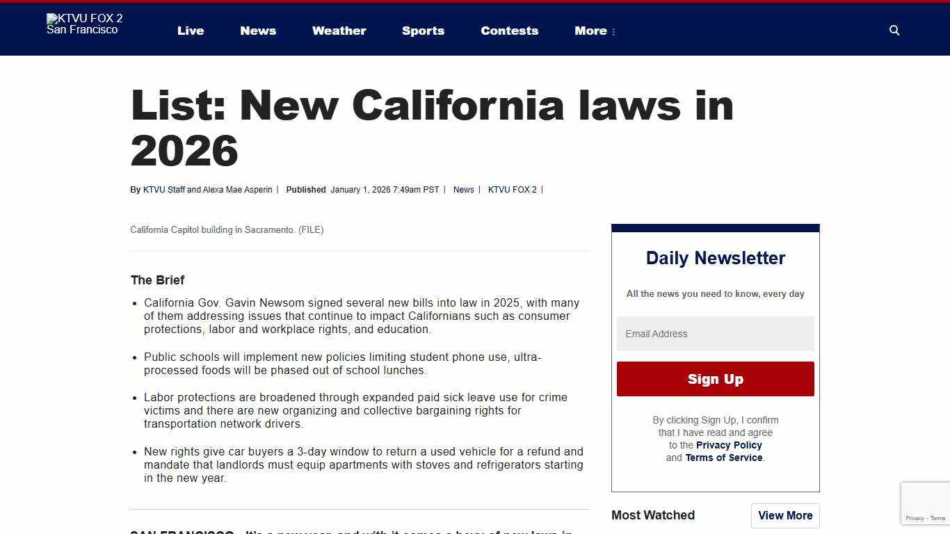 List: New California laws in 2026 KTVU FOX 2
