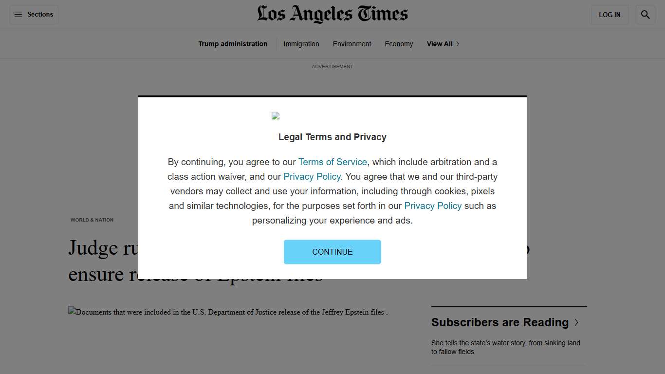 Judge rules against lawmakers pressing for monitor to ensure release of Epstein files - Los Angeles Times